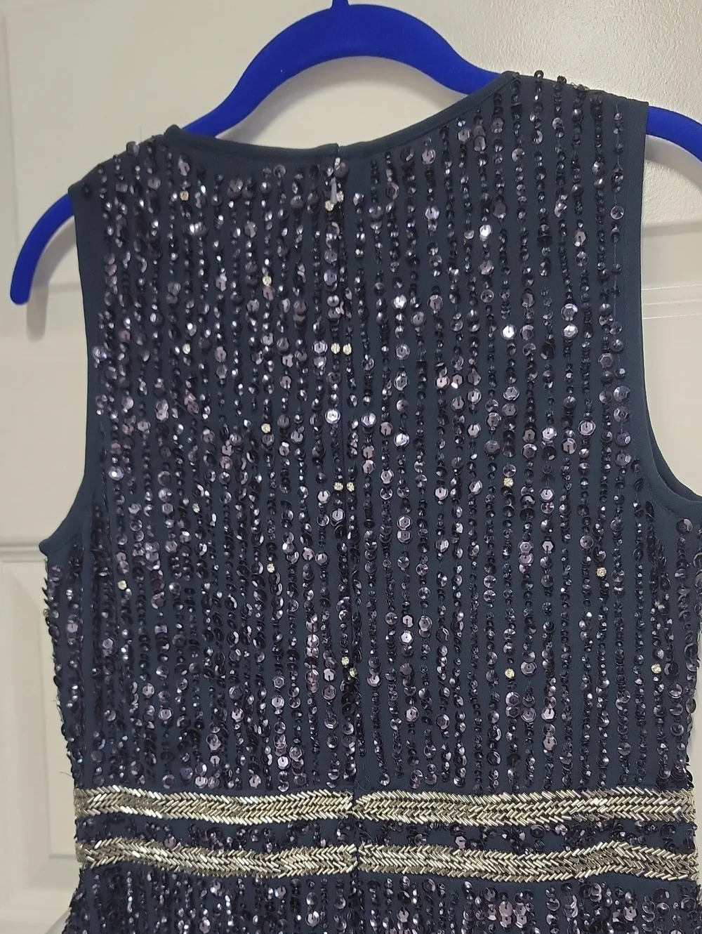 Mac Duggal NWT Navy and Silver Sleeveless Sequin Midi Column Dress Sz 8